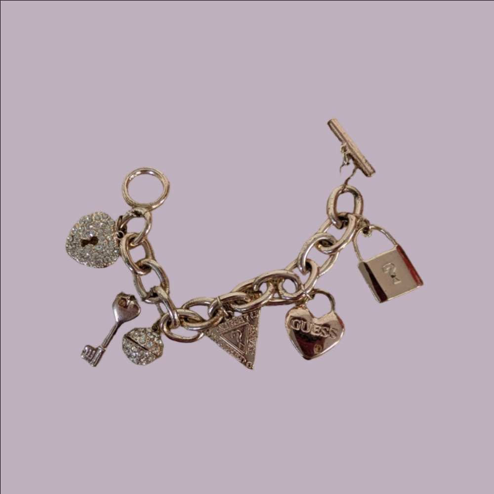 Bracelet Guess Charms Rose Gold with Key and Lock Charms SIGNED L.A 1981
